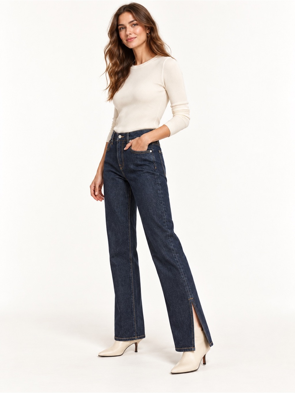 BLDWN Dark Wash Straight Leg Jeans with Side Slits Size 29